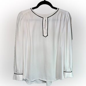 LOFT Ivory blouse with black trim in size petite medium